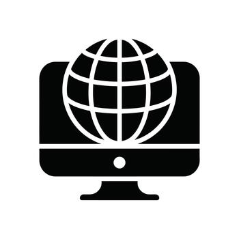 negro computadora monitor mostrando un globo símbolo representando global red y Internet conectividad vector