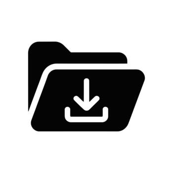 negro carpeta icono presentando un hacia abajo flecha simbolizando el proceso de descargando archivos vector