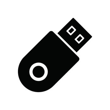 A black silhouette of a USB flash drive with a visible data port and keyring hole vector