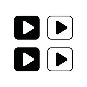 conjunto de cuatro negro jugar botón íconos en varios cuadrado formas en un blanco antecedentes vector