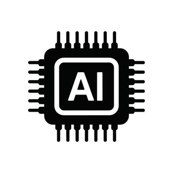 Black computer chip icon with AI text indicating artificial intelligence processing unit vector