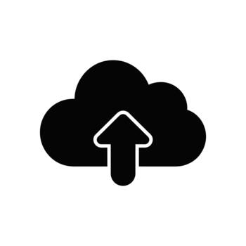 un negro nube icono con un hacia arriba señalando flecha indicando datos subir a un servidor vector