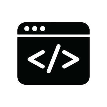 un pulcro negro icono ilustrando un navegador ventana con web desarrollo código etiquetas visible dentro vector