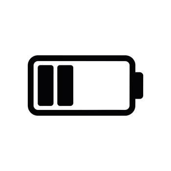 A simple battery icon with two internal bars indicating a partial charge level vector