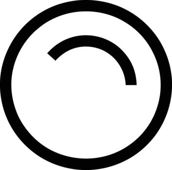 A black and white geometric design featuring a simple outer circle and a small, incomplete inner arc vector