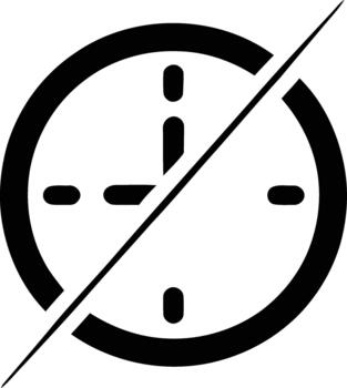An icon illustration of a clock face crossed out by a diagonal line indicating no time or time limit vector
