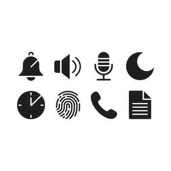 A set of eight essential user interface icons representing common digital functions vector