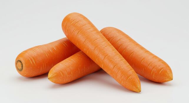 Fresh whole carrots stacked in a pile on a white background studio shot photo