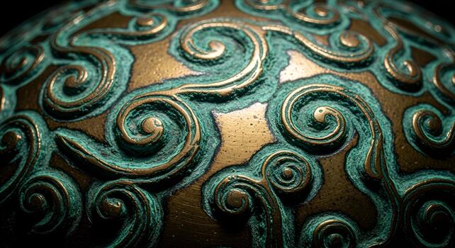 Ancient Bronze Patina Ornate Scrollwork Macro Texture photo