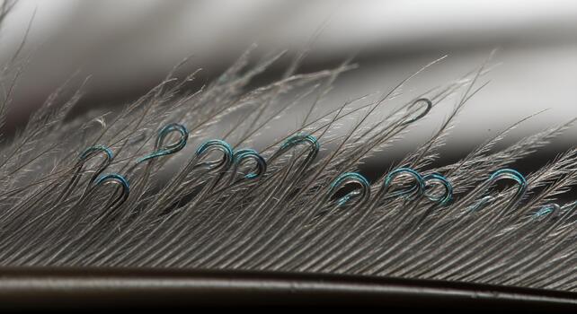 Macro Detail of Peacock Feather Barbules Structure photo