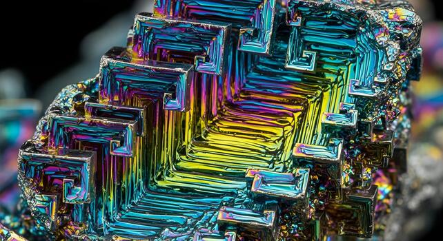 Iridescent Bismuth Hopper Crystal Geometric Macro View photo