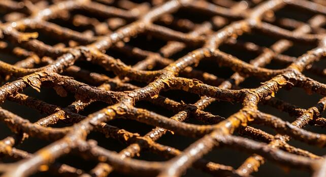 Extreme close up of rusty metal grate texture abstract pattern photo