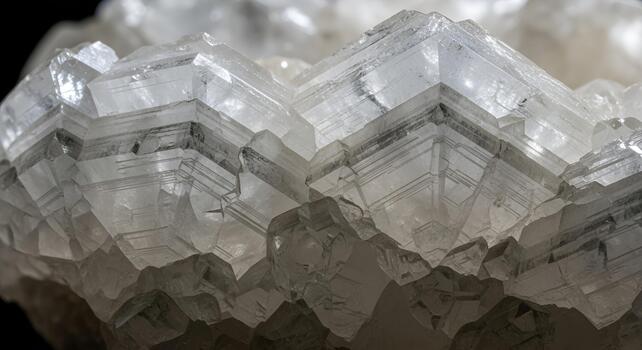 Close up of clear geometric crystalline rock structure macro shot photo