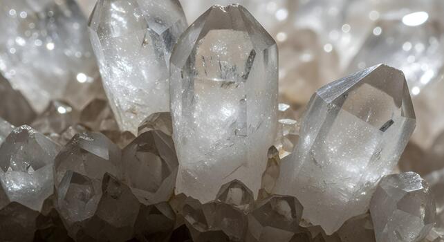 Clear Quartz Crystal Cluster Close-up Mineral Specimen photo
