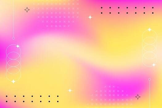 Vibrant pink and yellow holographic gradient background with retro geometric abstract design elements vector