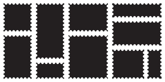 vacío geométrico silueta marcos con ondulado bordes conjunto de negro gastos de envío sellos o texto bloques vector