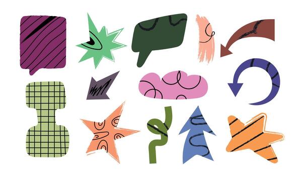 conjunto colección de diferente formas con garabatear patrones vector