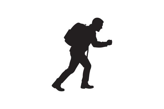 Man Moving Forward With Backpack Determined Hiker Outline vector