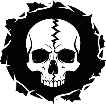 Skull with Cracked Forehead in a Distressed Circle. vector