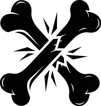 Two crossed bones with one broken in the middle. vector