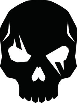 Stylized Black Skull Icon with Sharp Edges and Empty Eye Sockets. vector