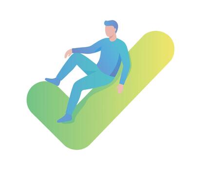 Man sitting on a giant checkmark representing success and completion vector