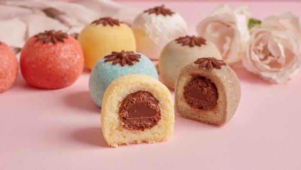 Spherical Treats. A Colorful Array of Textures and Forms on a Pink Surface. photo