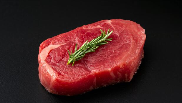 rubí rojo losa. un culinario abstracción con texturizado superficie y contrastando verde acento. foto