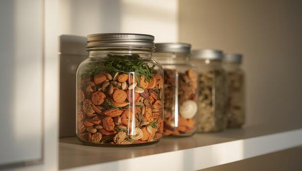 Jarred Still Life. A Study in Texture, Light, and Abstract Form,Compositional Arrangement. photo