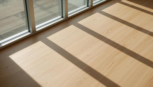 Light And Shadows Play Across A Wooden Surface, Creating An Abstract Pattern. photo