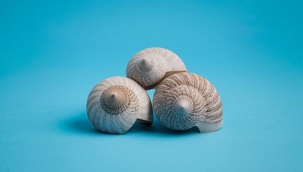 Three Spiraling Forms Resting on a Plane of Aqua, a Study in Texture and Shape. photo