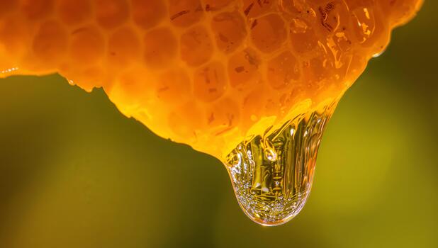 Translucent Drop from a Textured Structure, Illuminated by a Soft Amber Light. photo