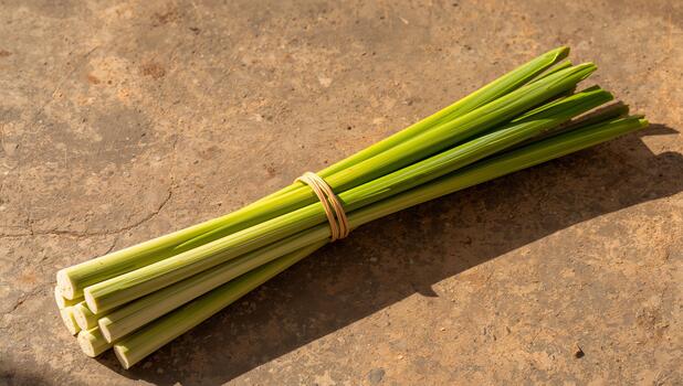 Bundle of Linear Forms on Textured Surface, Displaying Green Tones and Shadow Play. photo