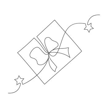 Continuous one-line drawing of a gift box with ribbon. Minimalist sketch capturing the magic of a wrapped holiday present. vector