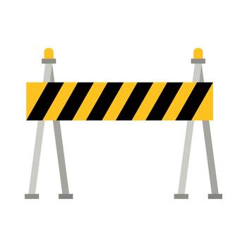 Closed road barrier with a bold stop sign blocking access. Minimalist flat design of traffic control elements in a clean, modern style. vector