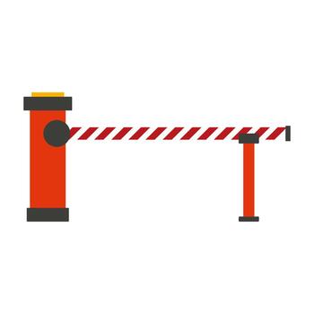 Closed road barrier with stop sign blocking access, flat design parking control. Minimalist traffic signage on clean white background. vector