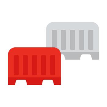 Red and white road barriers block access to a parking area. A clear stop sign signals vehicles to halt in a minimalist setting. vector