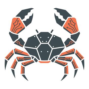 Geometric crab with circuit board pattern in orange and dark gray technology vector