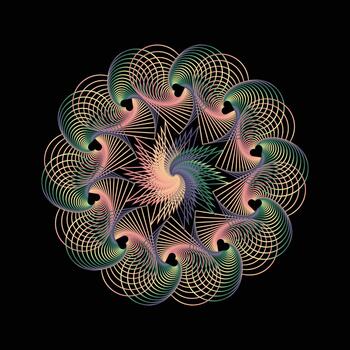 intrincado geométrico espiral modelo en pastel degradado colores en contra un oscuro antecedentes vector