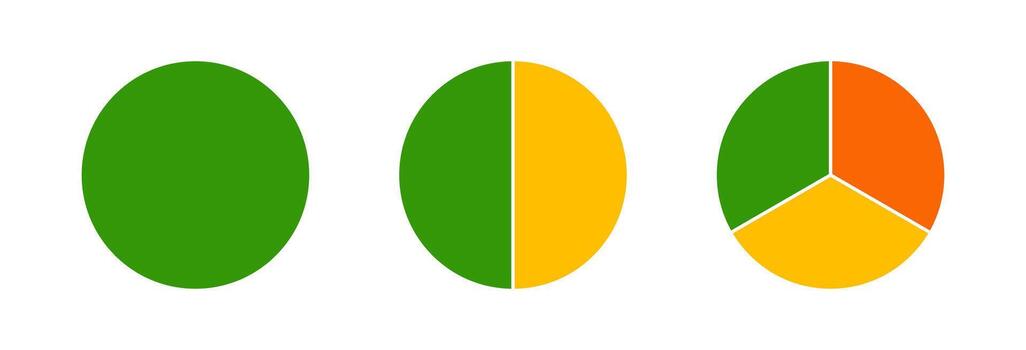 multicolor diagramas infografía. circulo sección grafico. ruedas dividido en secciones. multicolor redondo gráficos, pasteles segmentario en desde 1 a 3 igual partes. cargando bar Bosquejo. tarta, Pizza gráfico disposición. vector