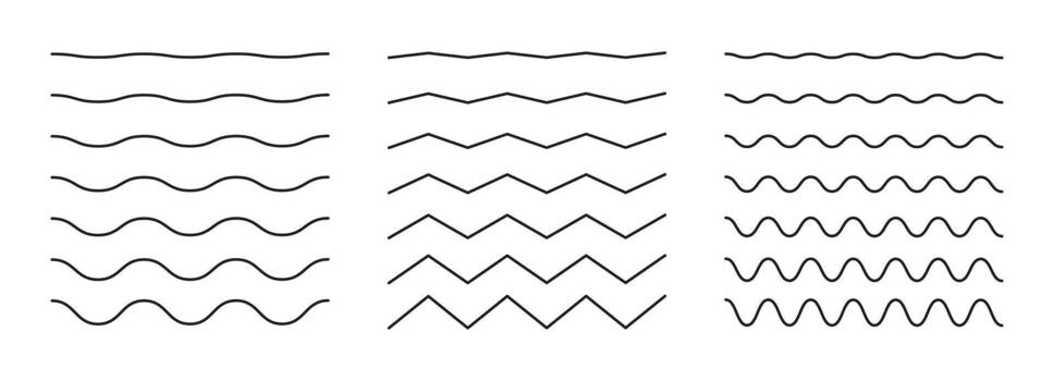 zigzag and wavy horizontal underline set. Waves lines. Wave ornament pattern. Wave thin line background. Set of wavy line. vector