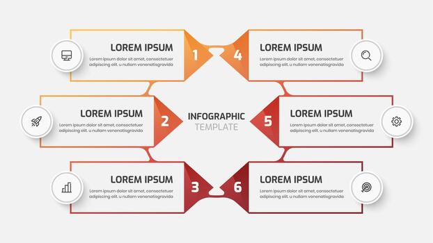 degradado infografía con circulo etiqueta, 6 6 número, línea y icono para presentación vector