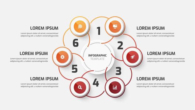 Gradient Infographic Presentation with Line, Six Numbers and Icons vector
