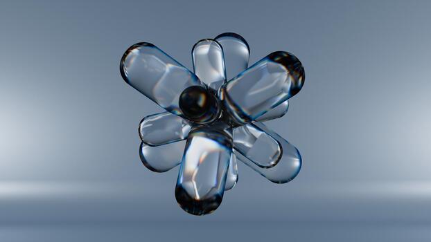 Abstract 3D render of a transparent geometric form made of intersecting glass-like cylinders. Minimal, modern, and conceptual ideal for design, tech, and branding visuals. photo