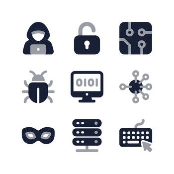 minimalista estilo ciber seguridad elemento y tecnología icono conjunto ilustración vector