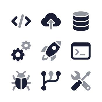 Clean Line Simple Software Development and Engineering Icon Element Set vector