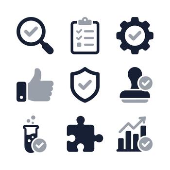 Modern Glyph Style Approval Icon Set with Check Marks and Symbols vector