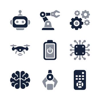 Flat Two Tone Automation and Robotics Icon Set with Simple Style vector