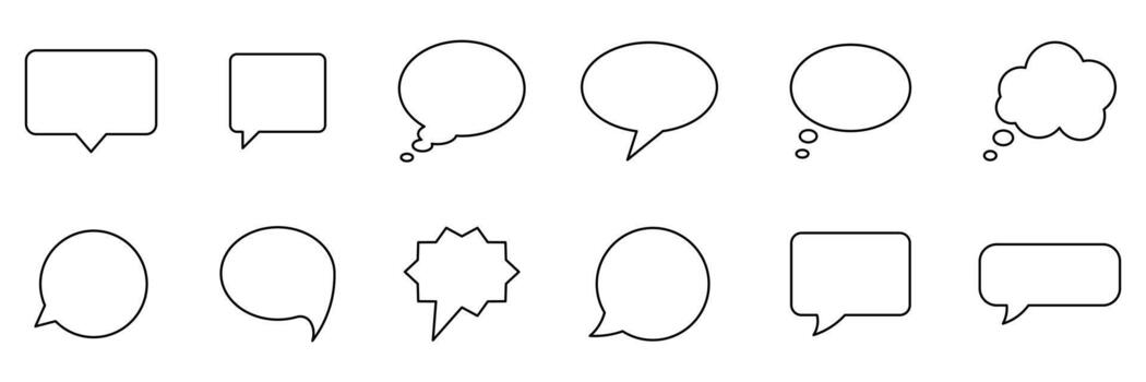 habla burbuja línea icono colocar. comunicación conversacion burbujas para historietas. charla línea icono. mensajería y comentario símbolo negro línea icono colocar. vector