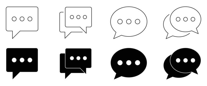 habla burbuja icono colocar. charla icono colocar. mensajería y comentario símbolo. negro sólido y línea icono colocar. vector